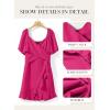imageDokotoo Womens Wrap V Neck Short Flared Sleeve Wedding Guest Dress Smocked Elastic Waist Tiered Belted Ruffle Hem Mini DressRose Red