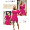 imageDokotoo Womens Wrap V Neck Short Flared Sleeve Wedding Guest Dress Smocked Elastic Waist Tiered Belted Ruffle Hem Mini DressRose Red