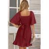 imageDokotoo Womens Wrap V Neck Short Flared Sleeve Wedding Guest Dress Smocked Elastic Waist Tiered Belted Ruffle Hem Mini DressRuby