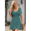 imageDokotoo Womens Wrap V Neck Short Flared Sleeve Wedding Guest Dress Smocked Elastic Waist Tiered Belted Ruffle Hem Mini DressSkobeloff