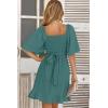 imageDokotoo Womens Wrap V Neck Short Flared Sleeve Wedding Guest Dress Smocked Elastic Waist Tiered Belted Ruffle Hem Mini DressSkobeloff