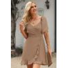 imageDokotoo Womens Wrap V Neck Short Flared Sleeve Wedding Guest Dress Smocked Elastic Waist Tiered Belted Ruffle Hem Mini DressSmoke Gray