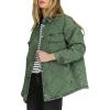 imageDokotoo Denim Jacket for Women Fashion Solid Oversized Long Sleeve Button Down Shacket Jacket Coat with PocketsGreen