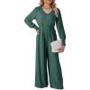 imageDokotoo Lantern Long Sleeve Jumpsuit Wrapped V Neck Elegant for Womens Dressy Casual 2024 Fall One Piece Romper OutfitsB Blackish Green
