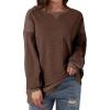 imageDokotoo Oversized Sweatshirt for Women Casual Crewneck Long Sleeve Waffle Splicing Solid Pullover Sweatshirts TopsCoffee