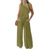 imageDokotoo Pants Sets Women 2 Piece Outfits Sleeveless Round Neck Tank Tops Matching Sets for Women Elastic Waist Wide LegGreen