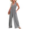 imageDokotoo Sleeveless Jumpsuit Wrapped V Neck Elegant for Womens Dressy Casual 2025 One Piece Romper OutfitsGray