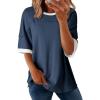 imageDokotoo Summer Tops for Women 2025 Loose Oversized T Shirts Crewneck Color Block Side Slits Basic Tee BlousesNavy Blue