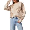 imageDokotoo Sweaters for Women Casual Crewneck Long Sleeve Floral Print Cable Knit Pullover Sweater TopsApricot