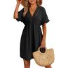 imageDokotoo Swimsuit Coverup for Women Hollow Out V Neck Short Sleeve Bathing Suit Bikini Beach Cover Ups Mini DressBlack