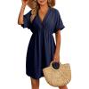 imageDokotoo Swimsuit Coverup for Women Hollow Out V Neck Short Sleeve Bathing Suit Bikini Beach Cover Ups Mini DressNavy