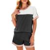 imageDokotoo Womens 2 Piece Outfits Loungewear Colorblock Short Sleeve Womens Tops Elastic Waist Shorts Ribbed Knited SetsBlack White