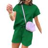 imageDokotoo Womens 2 Piece Outfits Sweatsuit Casual Short Sleeve Pullover Tops and Drawstring Shorts Pants Lounge SetsAdark Green