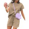 imageDokotoo Womens 2 Piece Outfits Sweatsuit Casual Short Sleeve Pullover Tops and Drawstring Shorts Pants Lounge SetsPale Khaki