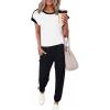 imageDokotoo Womens 2 Piece Outfits Sweatsuit Colorblock Comfy Lounge Sets Knit Short Sleeve Jogger Sweatpants TracksuitsWhite
