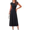 imageDokotoo Womens 2 Piece Summer Outfits Casual Crewneck Short Sleeve Ruched Knit Tops Elastic Waist ALine Midi Skirt SetBlack