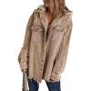 imageDokotoo Womens 2025 Fall Corduroy Shacket Jacket Long Sleeve Button Down Color Block Hooded Coat with PocketsBrown