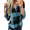 imageDokotoo Womens Basic Casual V Neck Plaid Print Cuffed Long Sleeve Work Tops Blouses Shirts S3XLSky Blue 2