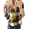 imageDokotoo Womens Basic Casual V Neck Plaid Print Cuffed Long Sleeve Work Tops Blouses Shirts S3XLYellow