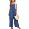 imageDokotoo Womens Casual Jumpsuits Front Pocket Loose Elasticity Straps Overalls One Piece Sleeveless Wide Leg Pant RomperSail Blue