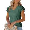 imageDokotoo Womens Casual Ruffle Short Sleeve Tops Cute Solid Color Knit Ribbed T Shirts BlousesAblackish Green