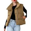 imageDokotoo Womens Casual Winter Puffer Vest Sleeveless Cropped Outerwear Warm Lightweight Stand Collar Down Coats with PocketsBrown