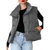 imageDokotoo Womens Casual Winter Puffer Vest Sleeveless Cropped Outerwear Warm Lightweight Stand Collar Down Coats with PocketsGray