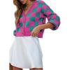 imageDokotoo Womens Checkered V Neck Button Down Long Sleeve Cable Knit Cropped Cardigan Sweaters TopsRose