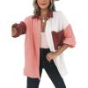 imageDokotoo Womens Color Block Button Down Shirts Long Sleeve Oversized Boyfriend Blouses Tops2 Brown