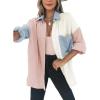 imageDokotoo Womens Color Block Button Down Shirts Long Sleeve Oversized Boyfriend Blouses Tops2 Pink