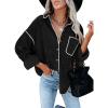 imageDokotoo Womens Corduroy Button Down Shirts Boyfriend Long Sleeve Oversized Blouses Tops1c Black