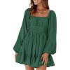 imageDokotoo Womens Dress Long Lantern Sleeve Square Neck Tie Backless Sexy Dress Ruffle Elastic Waist ALine Mini DressDark Green