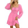 imageDokotoo Womens Dresses Fashion 2025 Long Puff Sleeve Elastic Waist ALine Casual Mini Beach DressPink