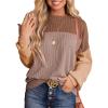 imageDokotoo Womens Fashion 2025 Color Block Long Sleeve Crewneck Knitted Casual Loose Pullover Shirts TopsCamel