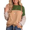 imageDokotoo Womens Fashion 2025 Color Block Long Sleeve Crewneck Knitted Casual Loose Pullover Shirts TopsGreen
