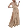 imageDokotoo Womens Formal Dresses Deep VNeck Embroidered Lace Mesh Evening Party Prom Dress Long Wedding DressApricot