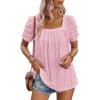 imageDokotoo Womens Hollow Pleated Short Sleeves Square Neck Casual Loose Solid Color Knit T Shirts Tops BlousesLight Pink