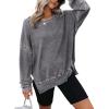 imageDokotoo Womens Oversized Waffle Knit Crewneck Sweatshirts Long Sleeve Side Slits Casual Pullover Sweatshirt TopsGrey
