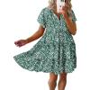 imageDokotoo Womens Summer Casual Boho Floral Dresses V Neck Short Sleeve Sundresses Flowy Swing ALine Mini DressGreen