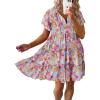 imageDokotoo Womens Summer Casual Boho Floral Dresses V Neck Short Sleeve Sundresses Flowy Swing ALine Mini DressHot Pink