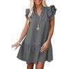 imageDokotoo Womens Summer Dresses 2025 VNeck Drawstring Ruffle Cap Short Sleeve Side Pockets Mini Dress SundressGray