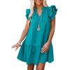 imageDokotoo Womens Summer Dresses 2025 VNeck Drawstring Ruffle Cap Short Sleeve Side Pockets Mini Dress SundressGreen