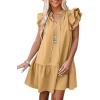 imageDokotoo Womens Summer Dresses 2025 VNeck Drawstring Ruffle Cap Short Sleeve Side Pockets Mini Dress SundressKhaki