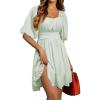 imageDokotoo Womens Summer Dresses Square Neck Tie Back Lantern Sleeve Ruffle ALine Casual Dress7 Mint Green