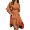 imageDokotoo Womens Summer Dresses Square Neck Tie Back Lantern Sleeve Ruffle ALine Casual Dress8 Brown
