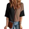 imageDokotoo Womens Summer Tops Fashion 2025 Half Sleeve Fluffy Touch Waffle Knit Shirts Casual V Neck Colorblock Patchwork BlouseBlack