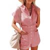 imageDokotoo Womens Summer Trooper Utility Cargo Rompers Short Sleeve Button Down Pockets JumpsuitsBonbon