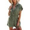 imageDokotoo Womens Summer Trooper Utility Cargo Rompers Short Sleeve Button Down Pockets JumpsuitsJungle Green