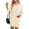 imageDokotoo Womens Sweater Dresses 2025 Trendy Casual Crew Neck Long Sleeve Textured Pullover Knit DressBeige