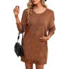 imageDokotoo Womens Sweater Dresses 2025 Trendy Casual Crew Neck Long Sleeve Textured Pullover Knit DressBrown